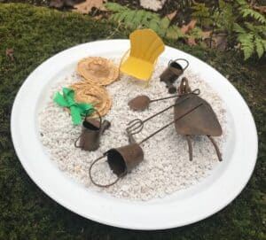 Miniature Gardening tools, hats and a Lawn Chair